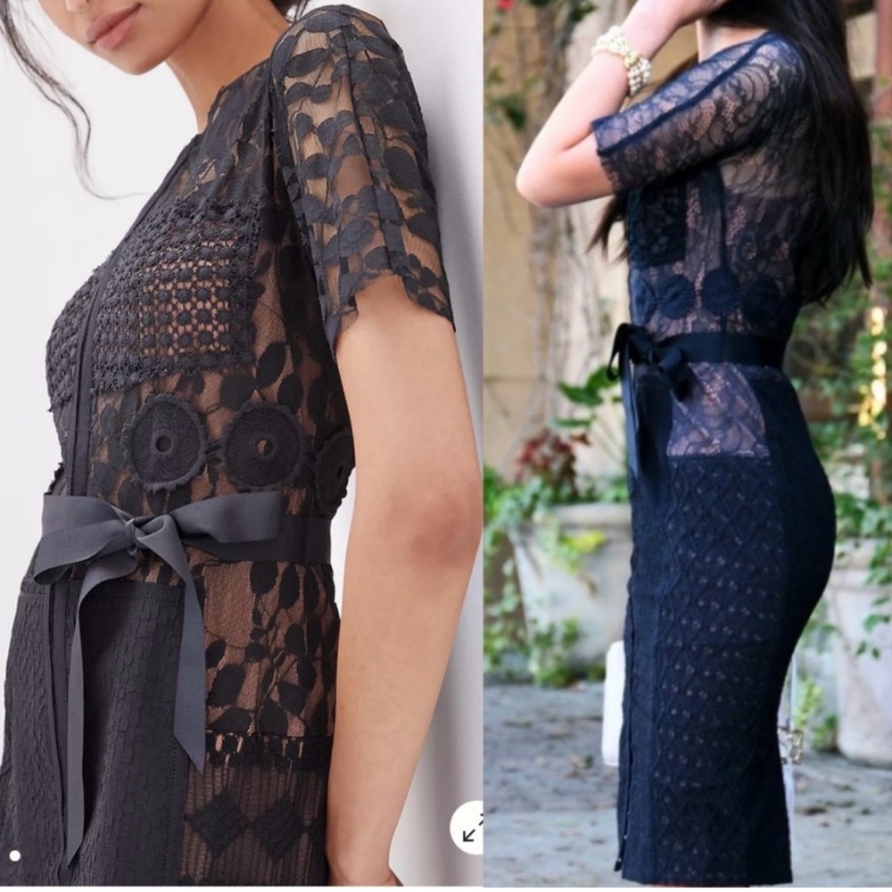 Anthropologie-Byron Lars Black Sheath Midi Dress Crew Neck